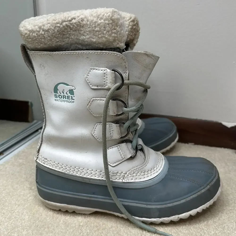 Sorel: White and Blue Waterproof Winter Boots